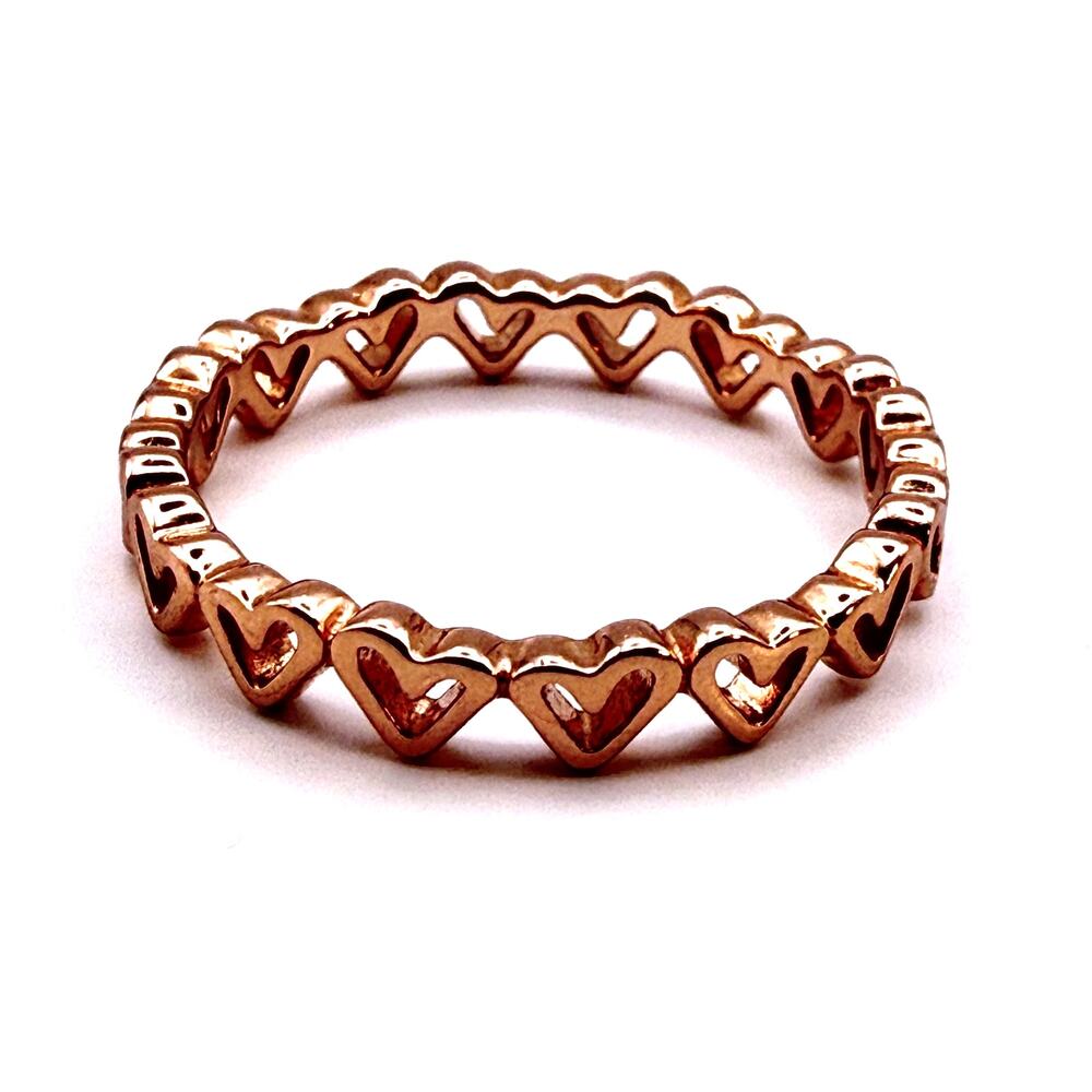 PANDORA FREEHAND HEARTS 14K Rose Gold Plated Ring ALE MET 58 - Size 8 1/2"